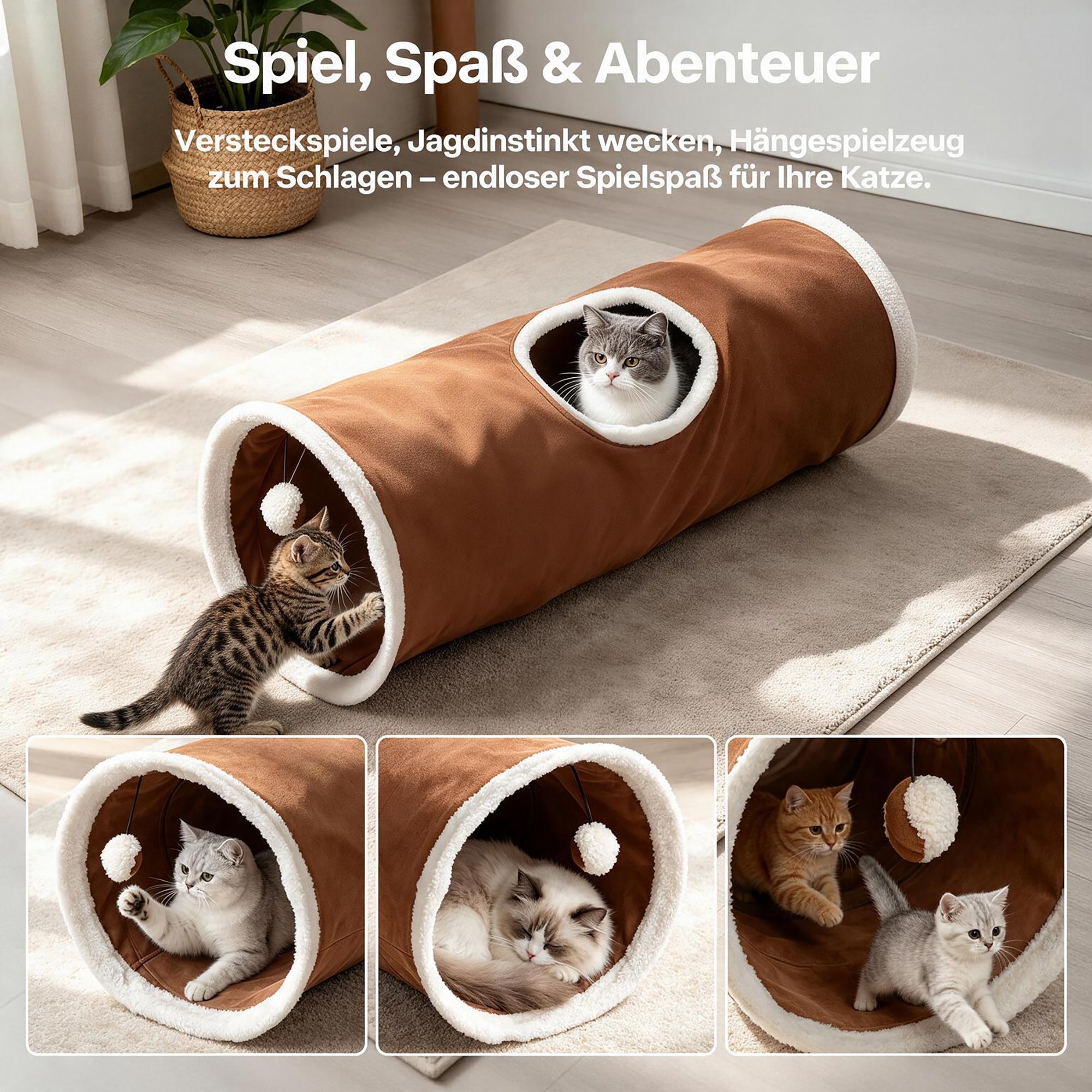 Faltbarer Katzentunnel 63cm  als 3er-Set