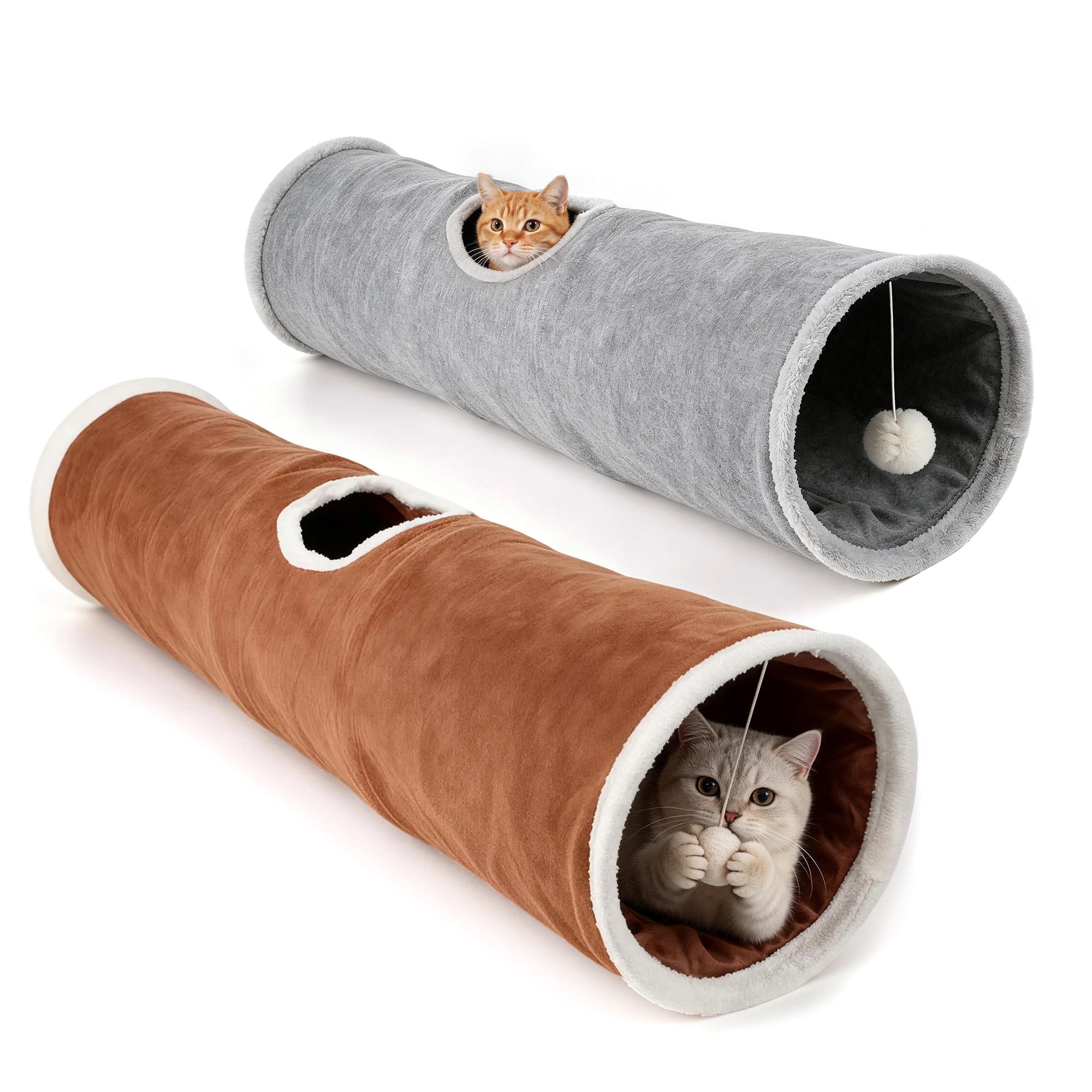 Faltbarer Katzentunnel 66 cm  als 2er-Set in Braun & Grau
