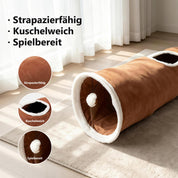 Faltbarer Katzentunnel 66 cm  als 2er-Set in Braun & Grau