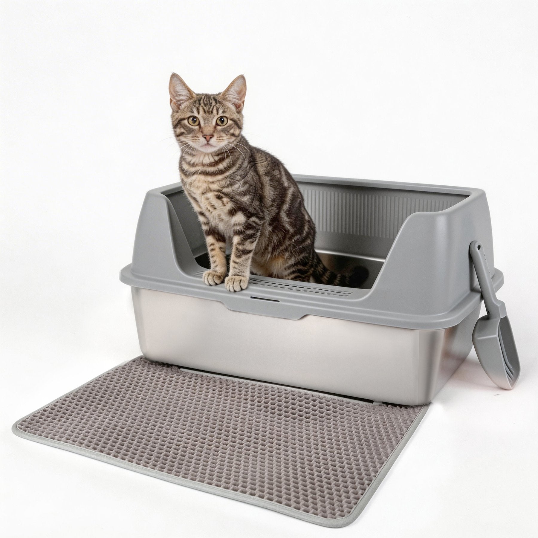 Go Fresh - MeowLoo Edelstahl Katzentoilet mit Streumatte & Schaufel