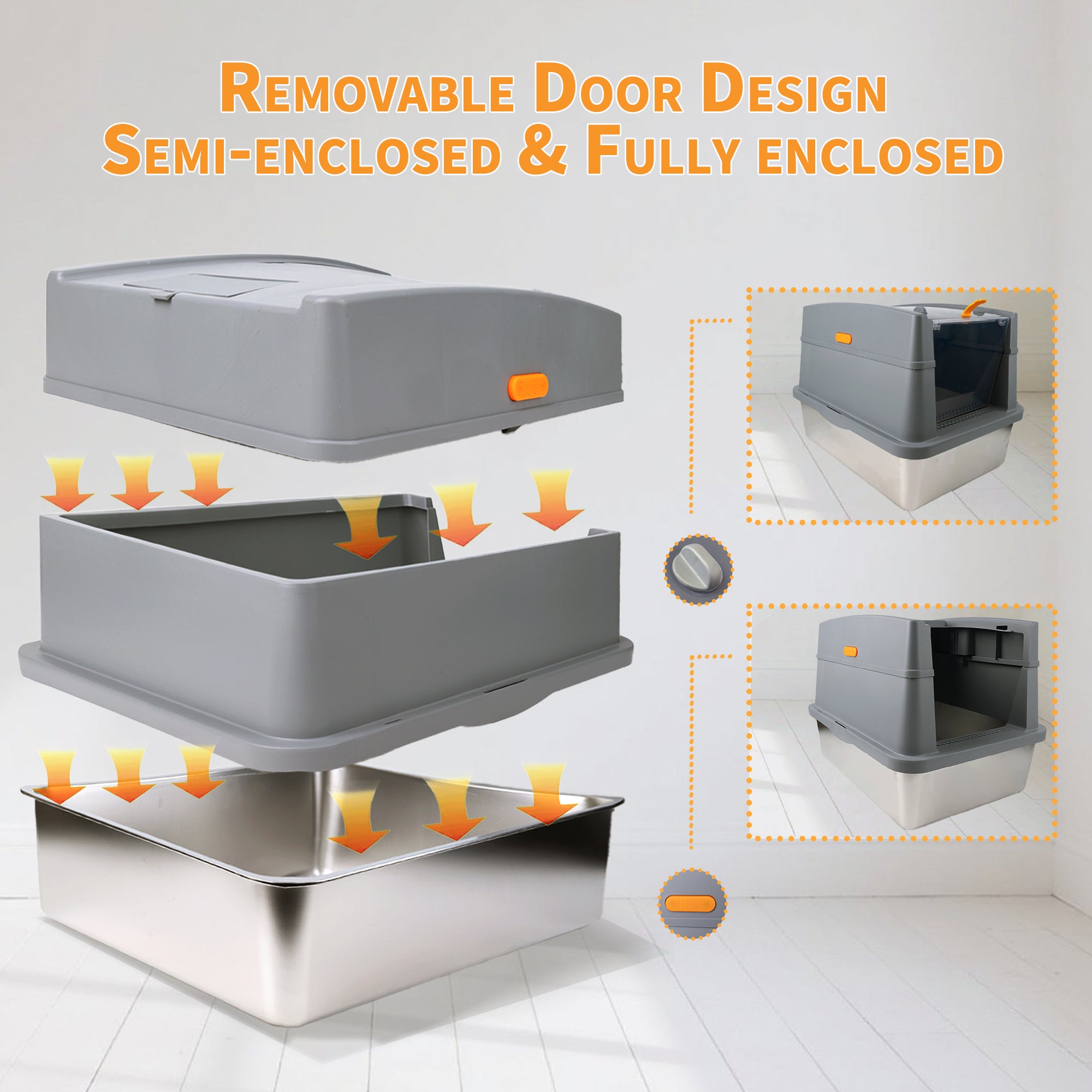 Go Fresh - Edelstahl Katzentoilet mit Haube