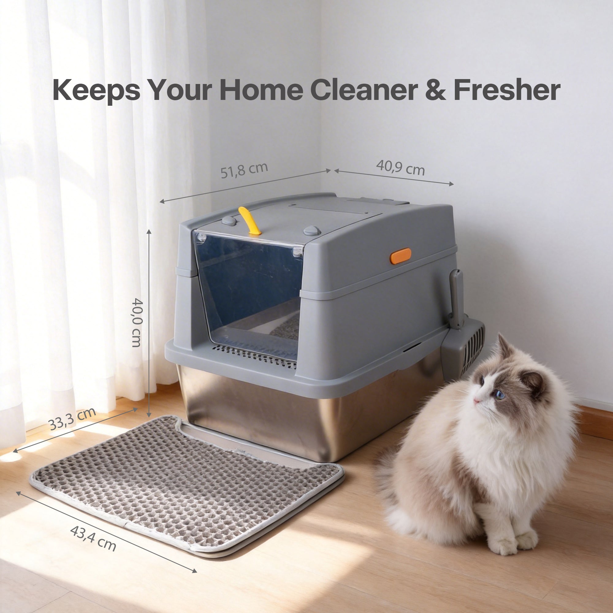 Go Fresh - Edelstahl Katzentoilet mit Haube