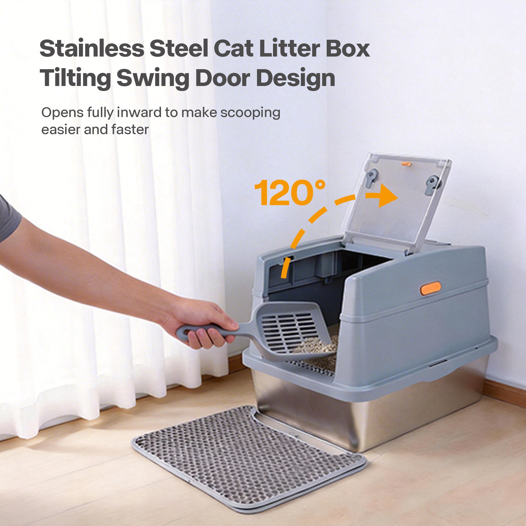 Go Fresh - Edelstahl Katzentoilet mit Haube