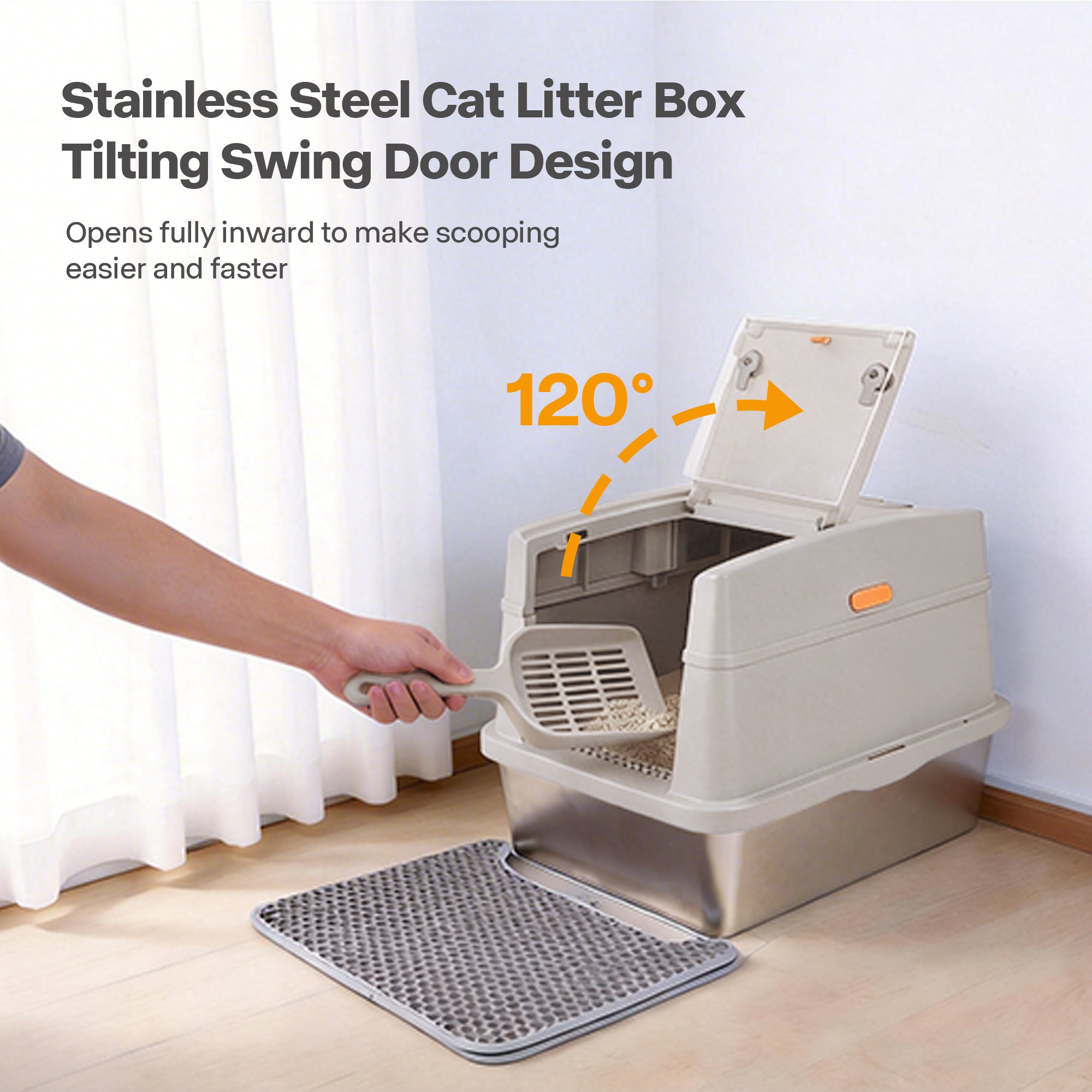 Go Fresh - Edelstahl Katzentoilet mit Haube