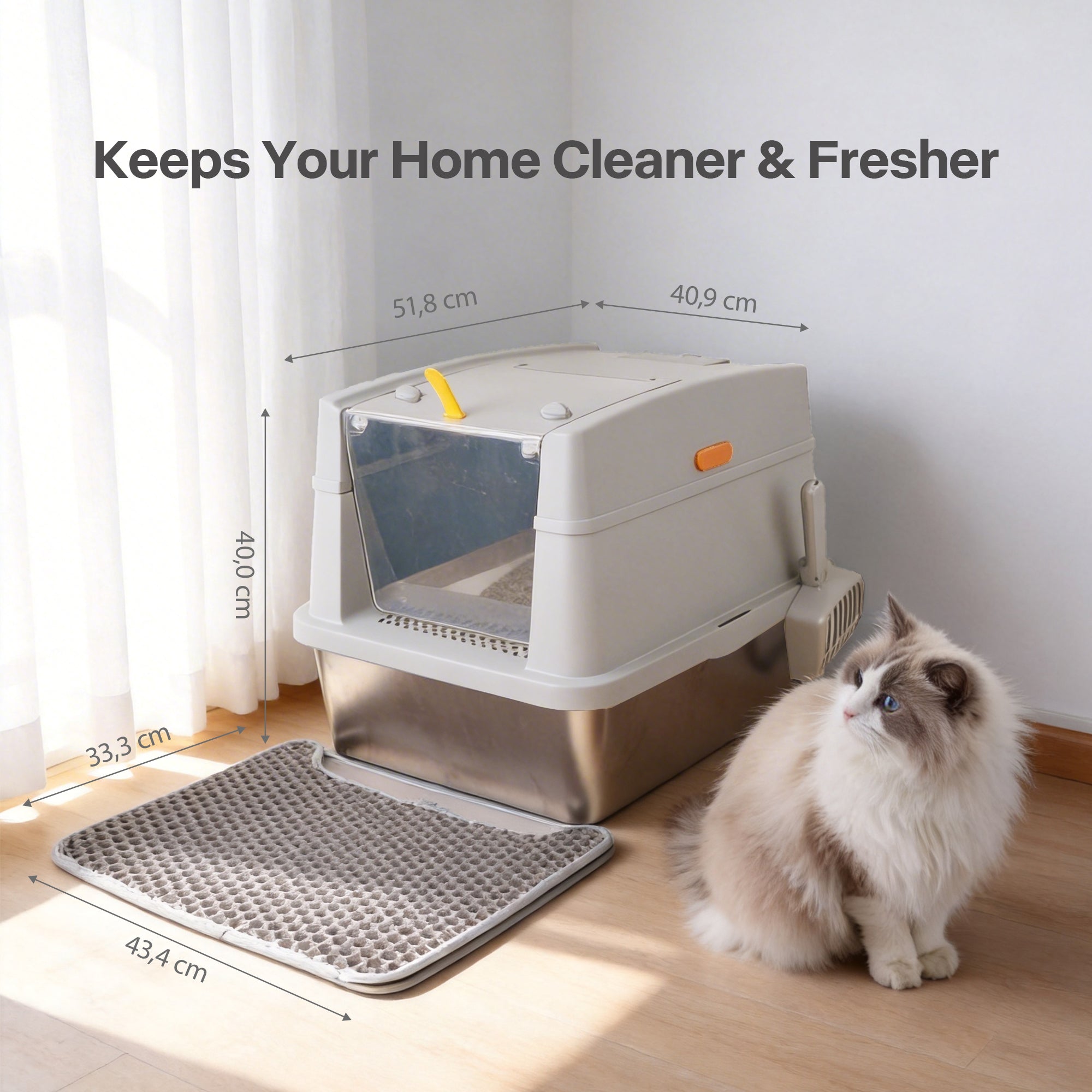 Go Fresh - Edelstahl Katzentoilet mit Haube