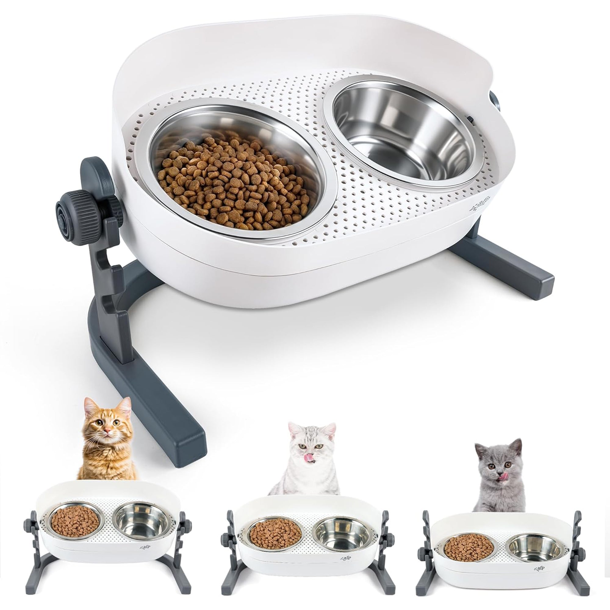 3-in-1 Katzen-Doppelfutternapf S/M, höhenverstellbar