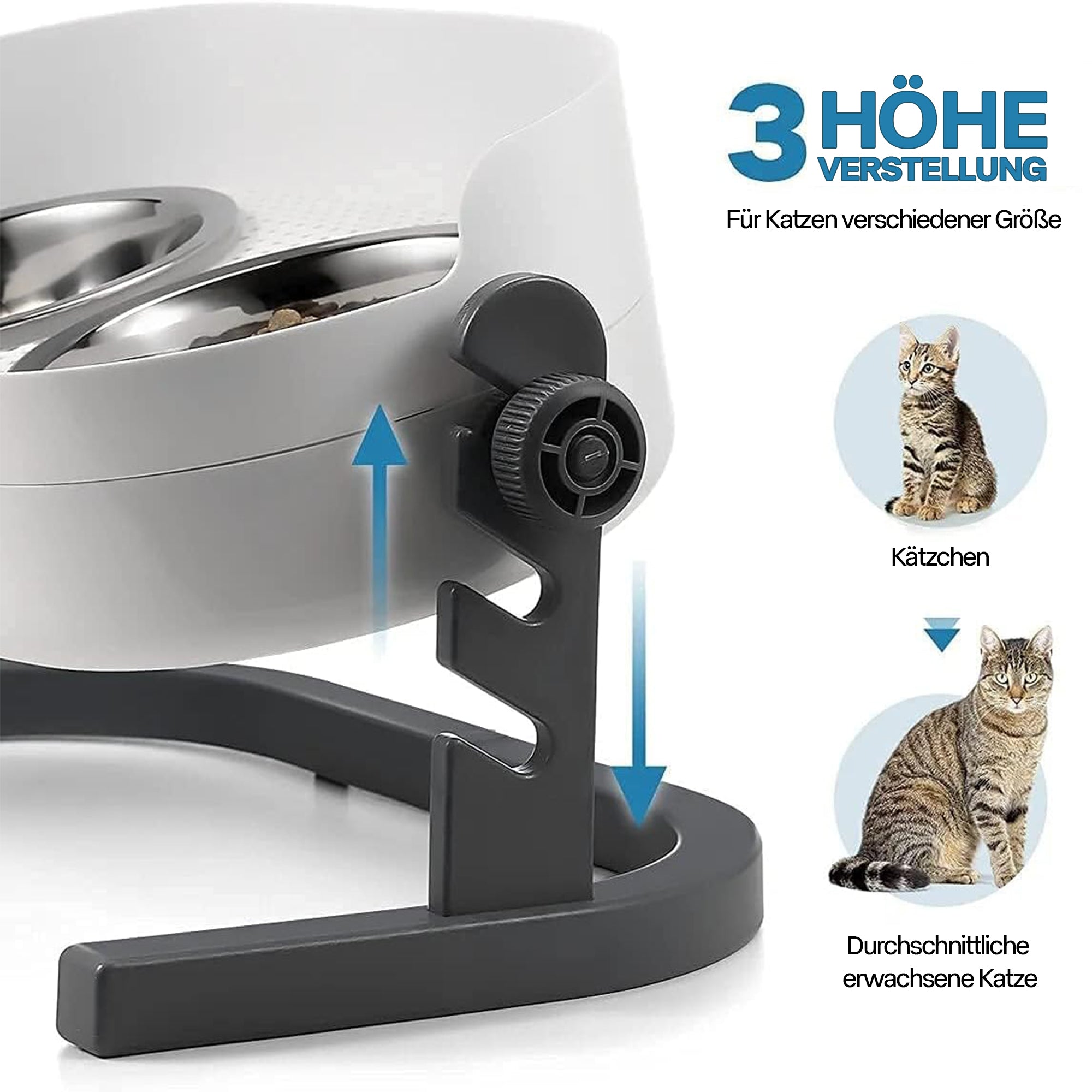 3-in-1 Katzen-Doppelfutternapf S/M, höhenverstellbar