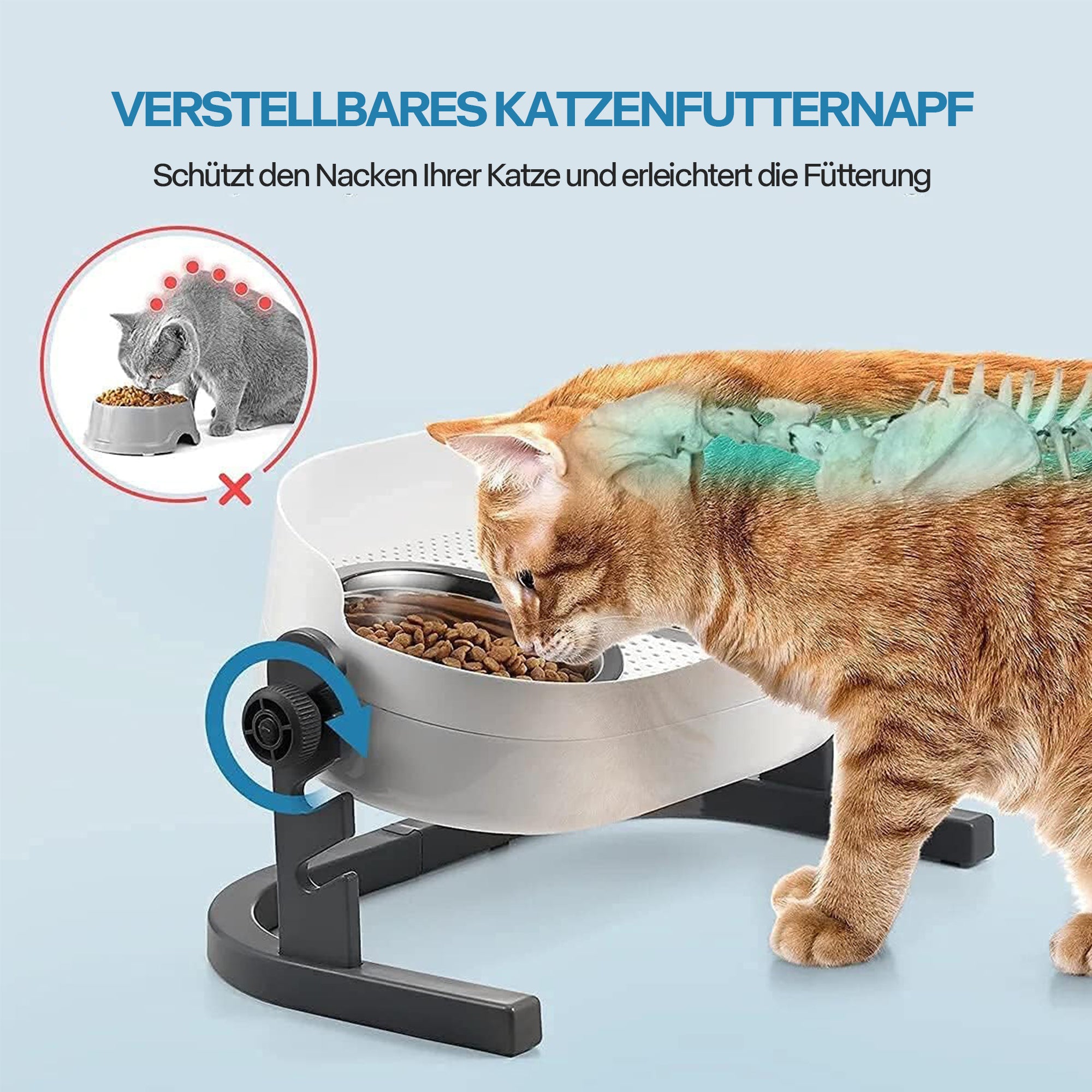 3-in-1 Katzen-Doppelfutternapf S/M, höhenverstellbar