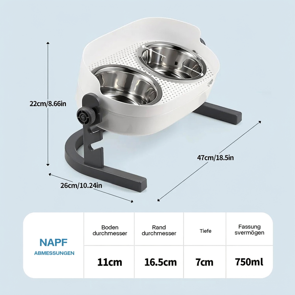 3-in-1 Katzen-Doppelfutternapf S/M, höhenverstellbar