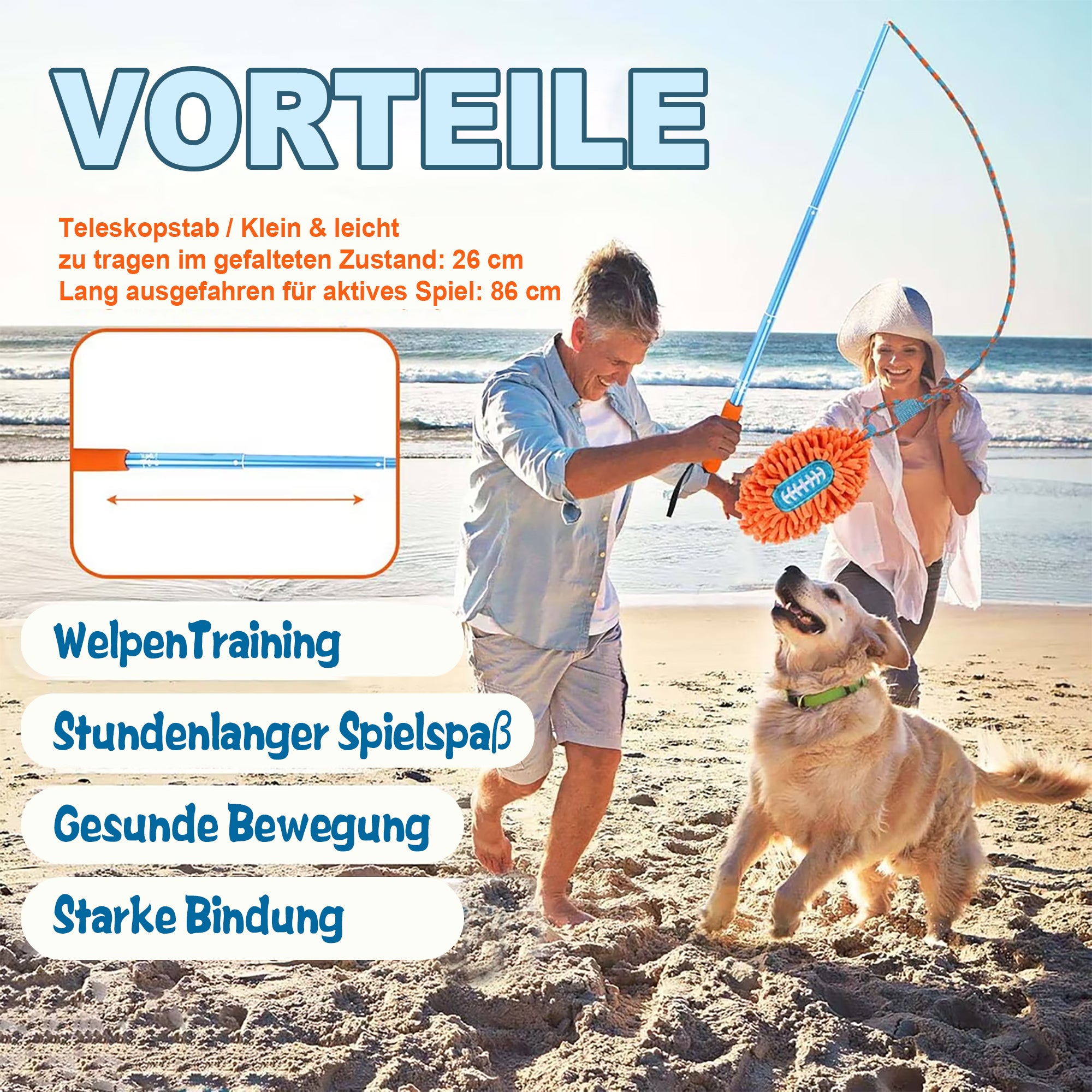 Hunde Flirt Pole mit Teleskopstab - Trainingsspielzeug mit Football & Seilschwanz